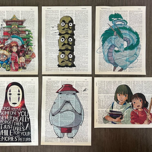 Spirited Away (Movie) Themed Dictionary Prints - Set of 6 - Picture 1 of 7